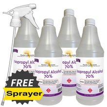 Load image into Gallery viewer, Isopropyl Alcohol 70% Anhydrous 1 Gallon - Pack of 4 Quarts - Includes ONE Sprayer - Isopropyl-Alcohol.Com