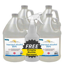 Load image into Gallery viewer, Isopropyl Alcohol 99% Anhydrous - 4 Gallons - Empty Bottle Sprayer Included - Isopropyl-Alcohol.Com