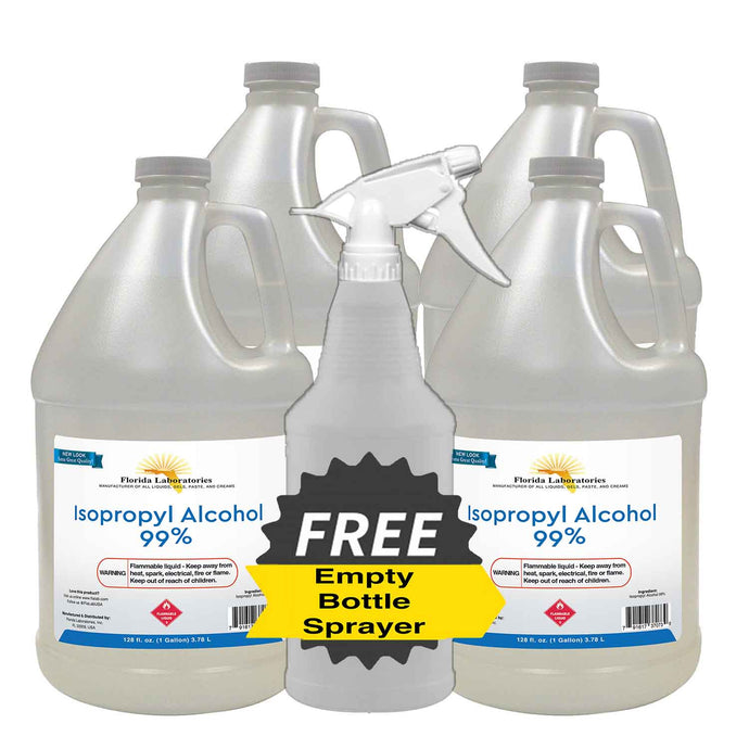 Isopropyl Alcohol 99% Anhydrous - 4 Gallons - Empty Bottle Sprayer Included - Isopropyl-Alcohol.Com