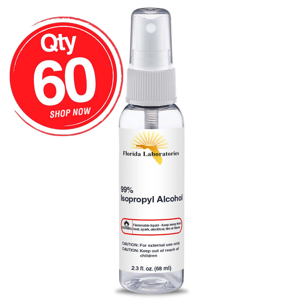 Isopropyl Alcohol 99% -  (60) 2.3 oz Spray Disinfectant Bottle - Isopropyl-Alcohol.Com